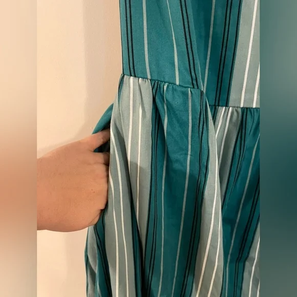 Collectif Teal and White Striped Midi Dress - Picture 3 of 5